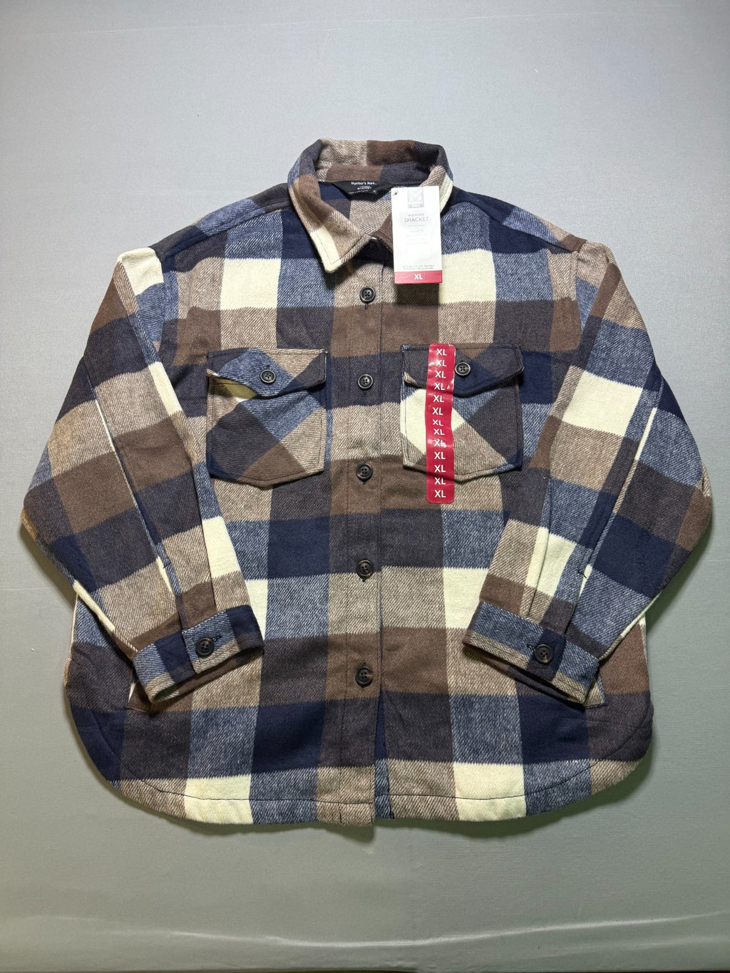 NWT Member's Mark Button-Front Plaid Shacket Women's XL Multicolor Flap Pockets