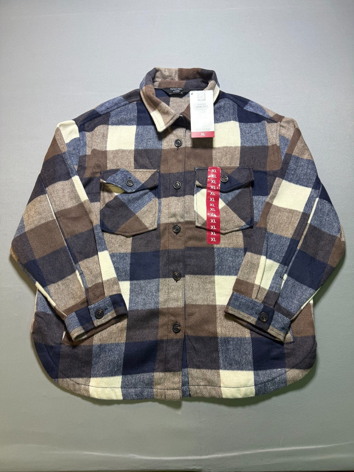 NWT Member's Mark Button-Front Plaid Shacket Women's XL Multicolor Flap Pockets