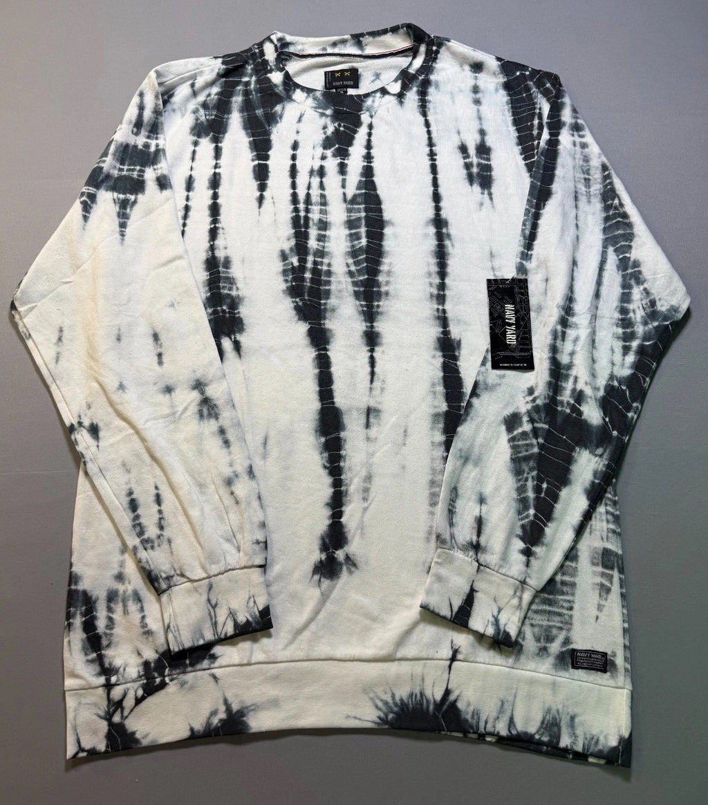 NWT Navy Yard Tie Dye Crew Neck Sweatshirt Men's X-Large Cream Black Long Sleeve