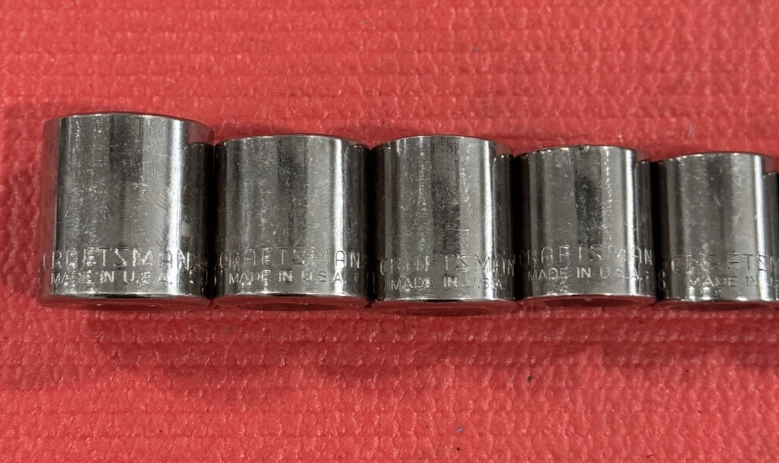 Vintage Craftsman 9pc Set 3/8" Drive 12PT SAE Shallow Socket Set Made In USA
