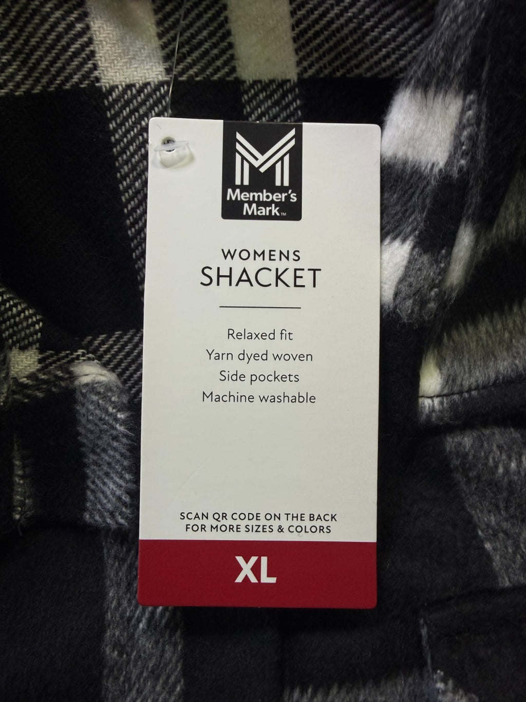 NWT Member's Mark Button-Front Plaid Shacket Women's XL Black/White Flap Pockets