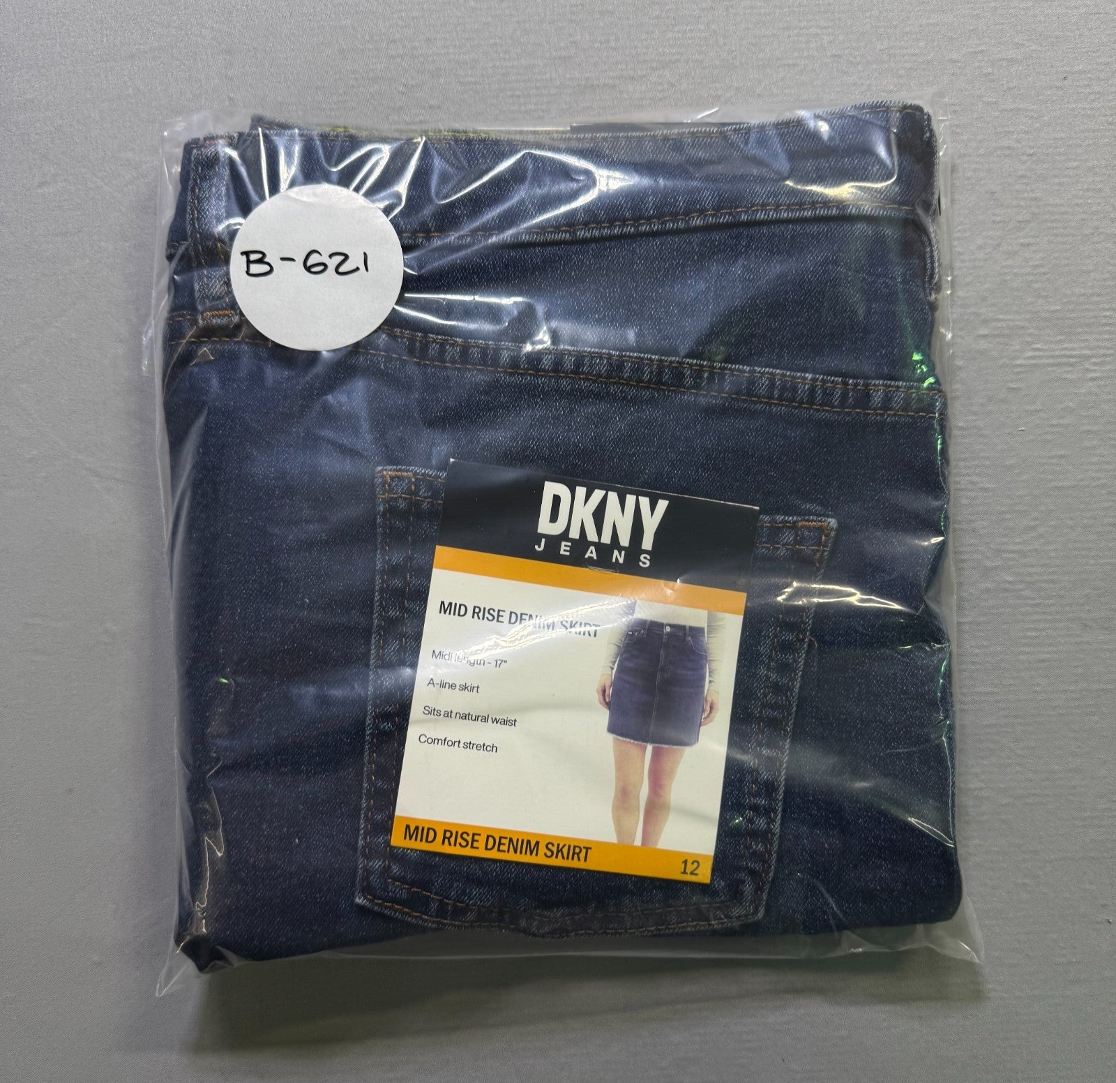 DKNY Jeans Denim A-Line Skirt Women's 12 Blue Mid Rise Laguna Stretch E3GB4845
