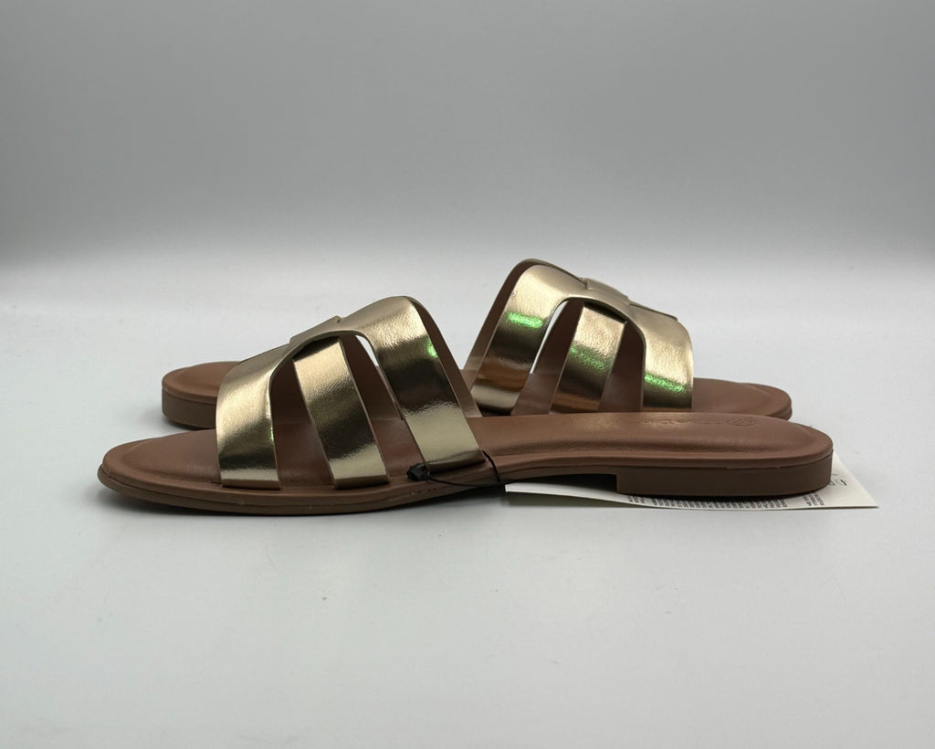 NEW The Drop Monika Sandals Women's 8 Gold Leather Slip-On Flat H-Band Open Toe