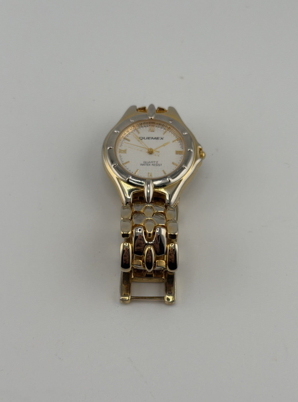 Vintage Quemex Watch Silver Gold Tone Quartz Water Resistant Needs Battery