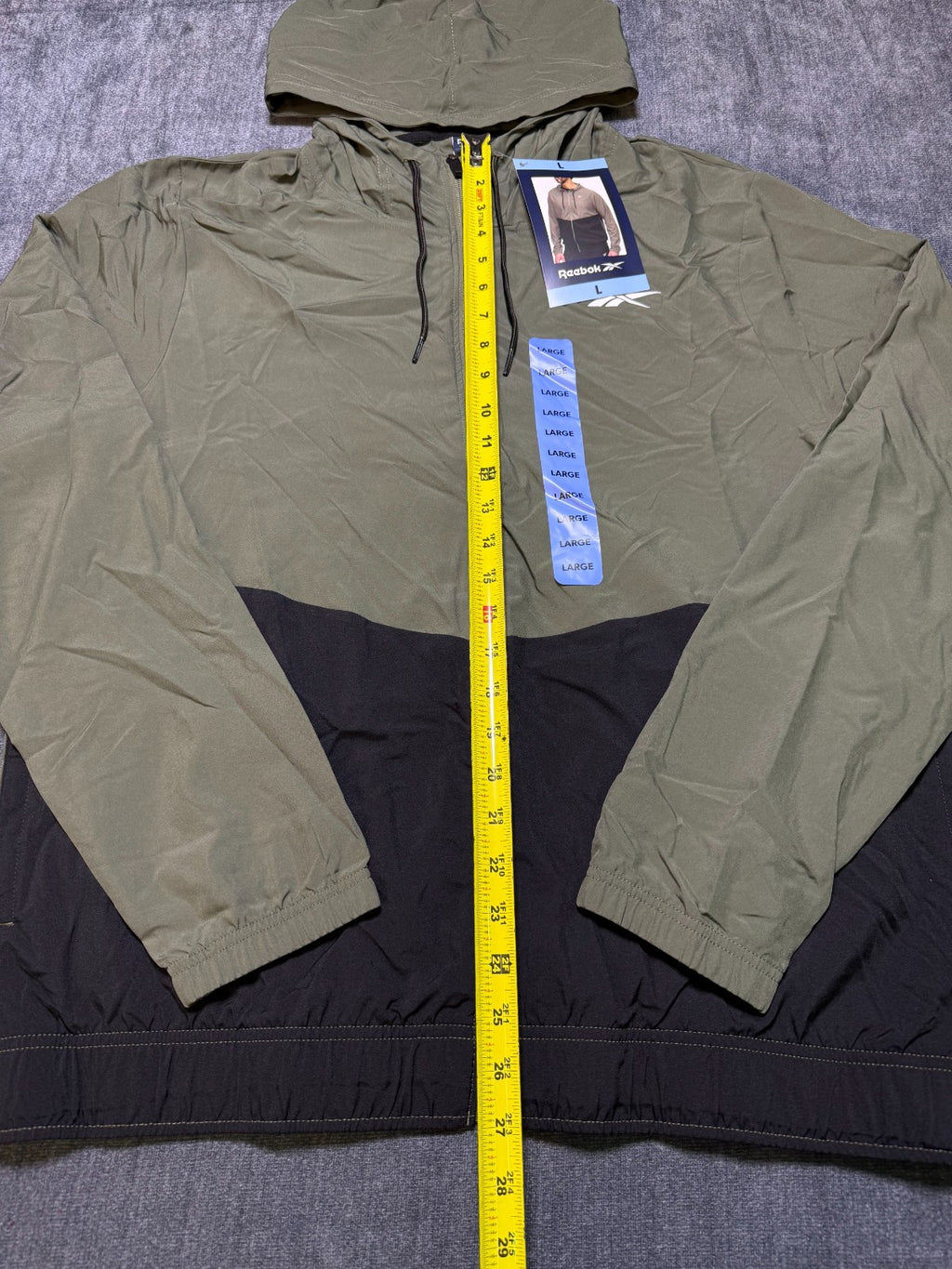 NWT Reebok Training Jacket Men's Large Green Black Classic Windbreaker Full Zip