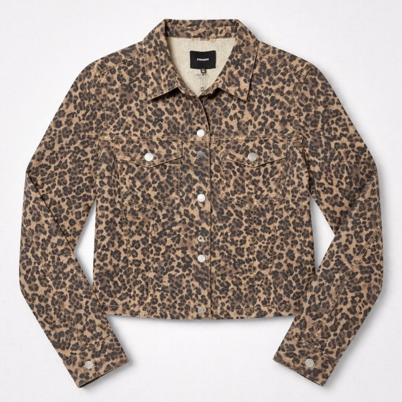 Express Lightweight Leopard Print Classic Denim Jacket Women's Medium Multicolor