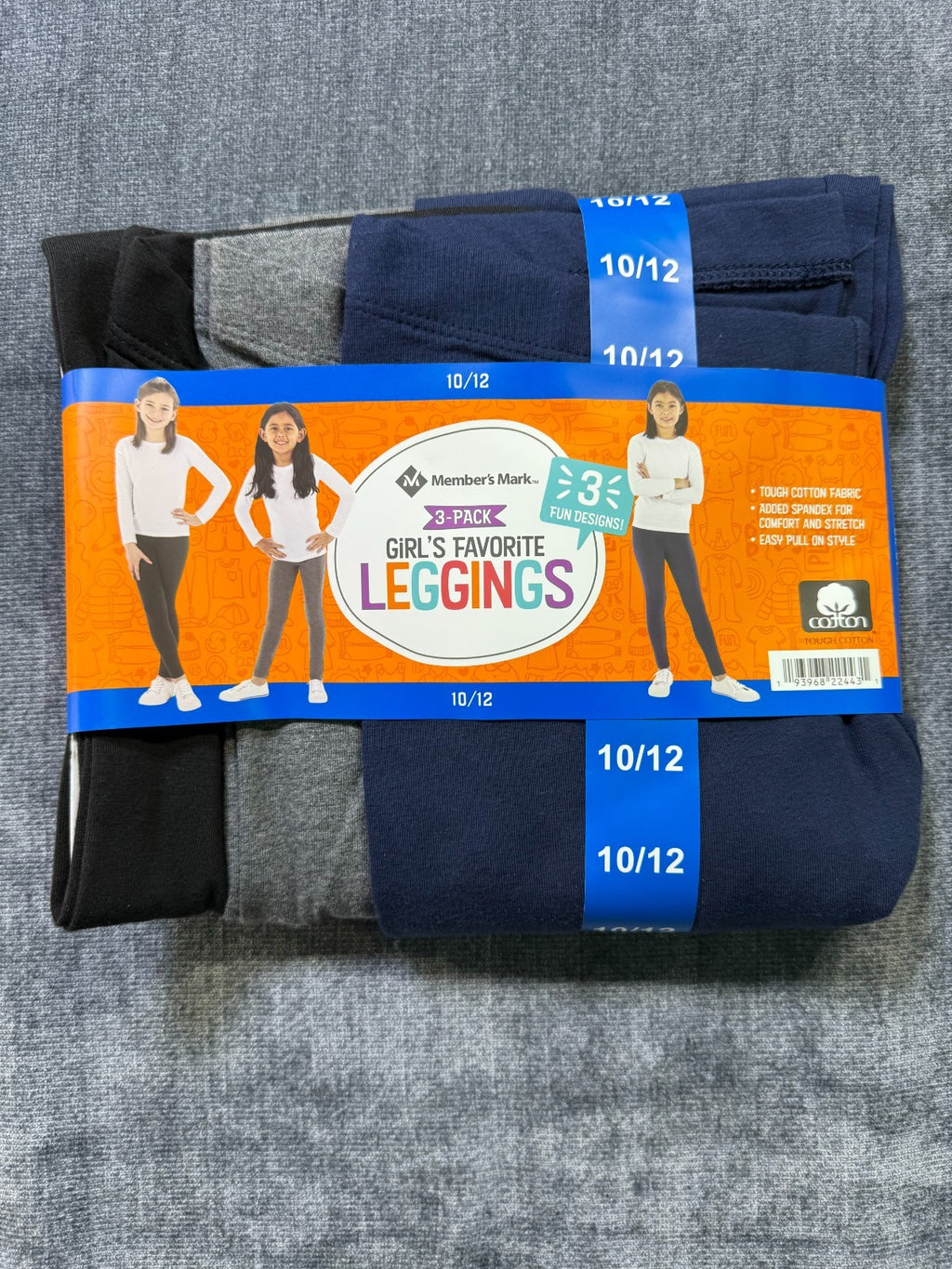 NWT Member's Mark My Favorite Leggings Girls 10/12 Multicolor Preppy - 3-Pack