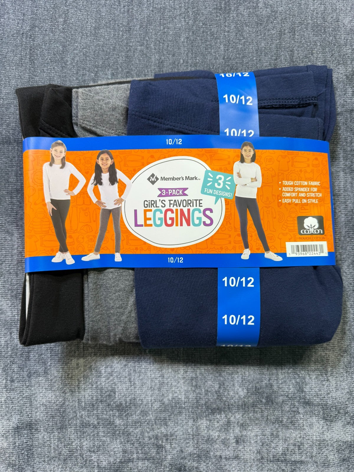 NWT Member's Mark My Favorite Leggings Girls 10/12 Multicolor Preppy - 3-Pack
