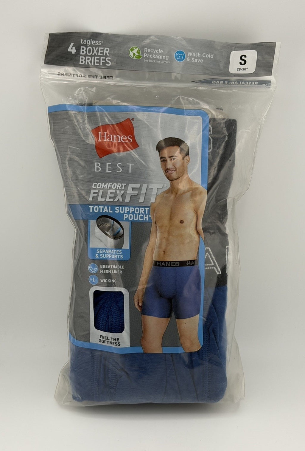 NWT Hanes Best Comfort Flex Fit 4 Pack Boxer Briefs Total Mesh Liner Small