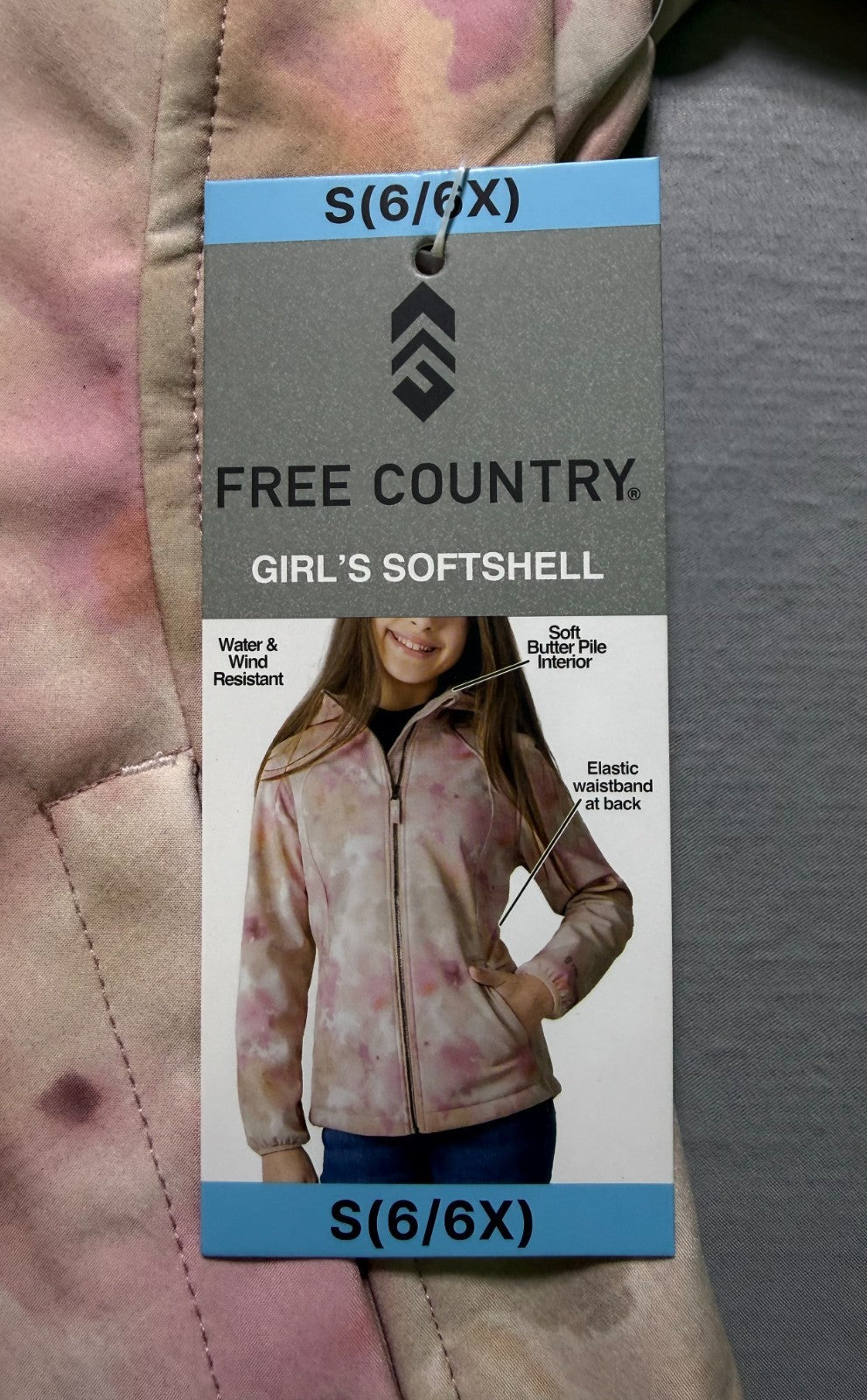 NWT Free Country Vertex Softshell Jacket Girls Small (6/6X) Pink Full Zip Hooded
