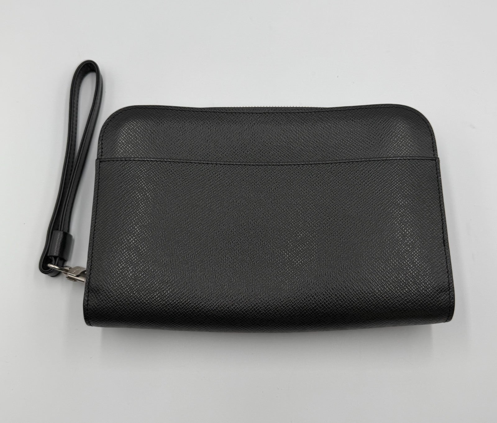 Authentic Louis Vuitton Taiga Baikal Clutch Bag Women Black Logo Genuine Leather