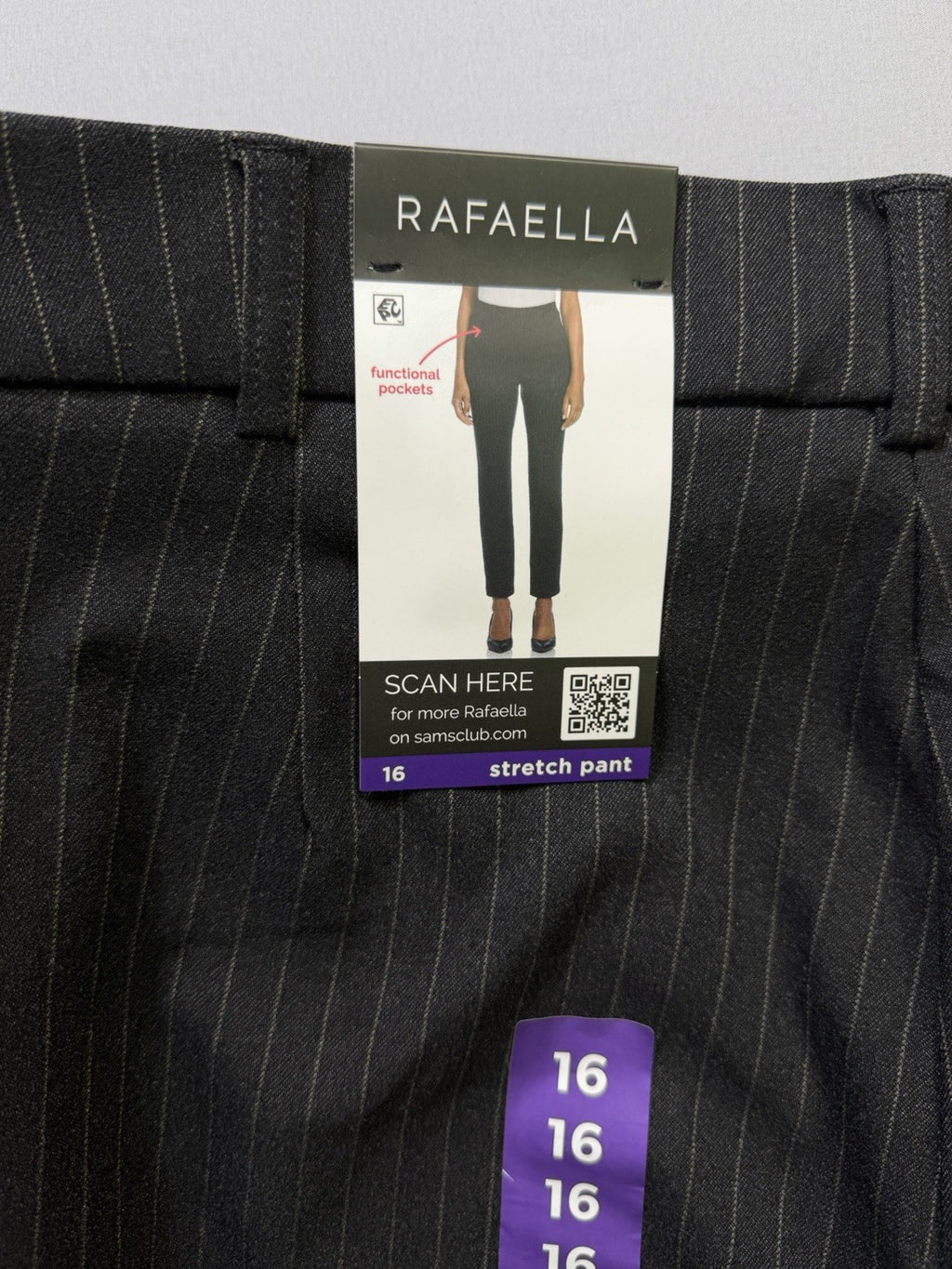 NWT Rafaella Pull-on Stretch Pants Women 16 Black Graphite Stripe Classic Preppy