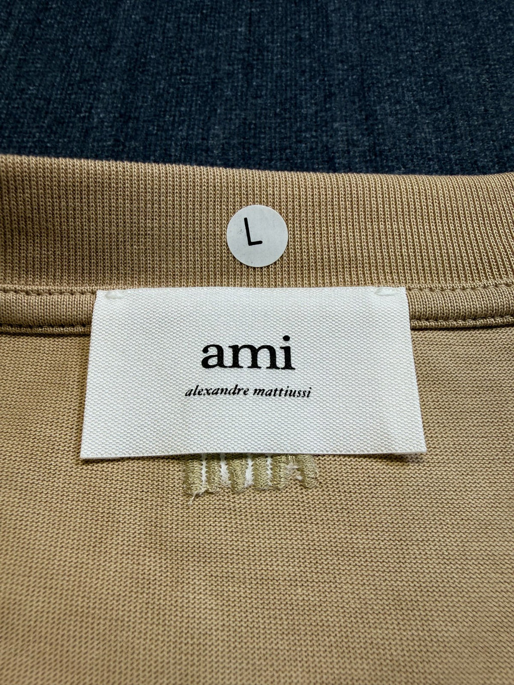 NWT AMI Paris Ami de Cœur T-Shirt Mens Large Beige Logo Embroidered Short Sleeve