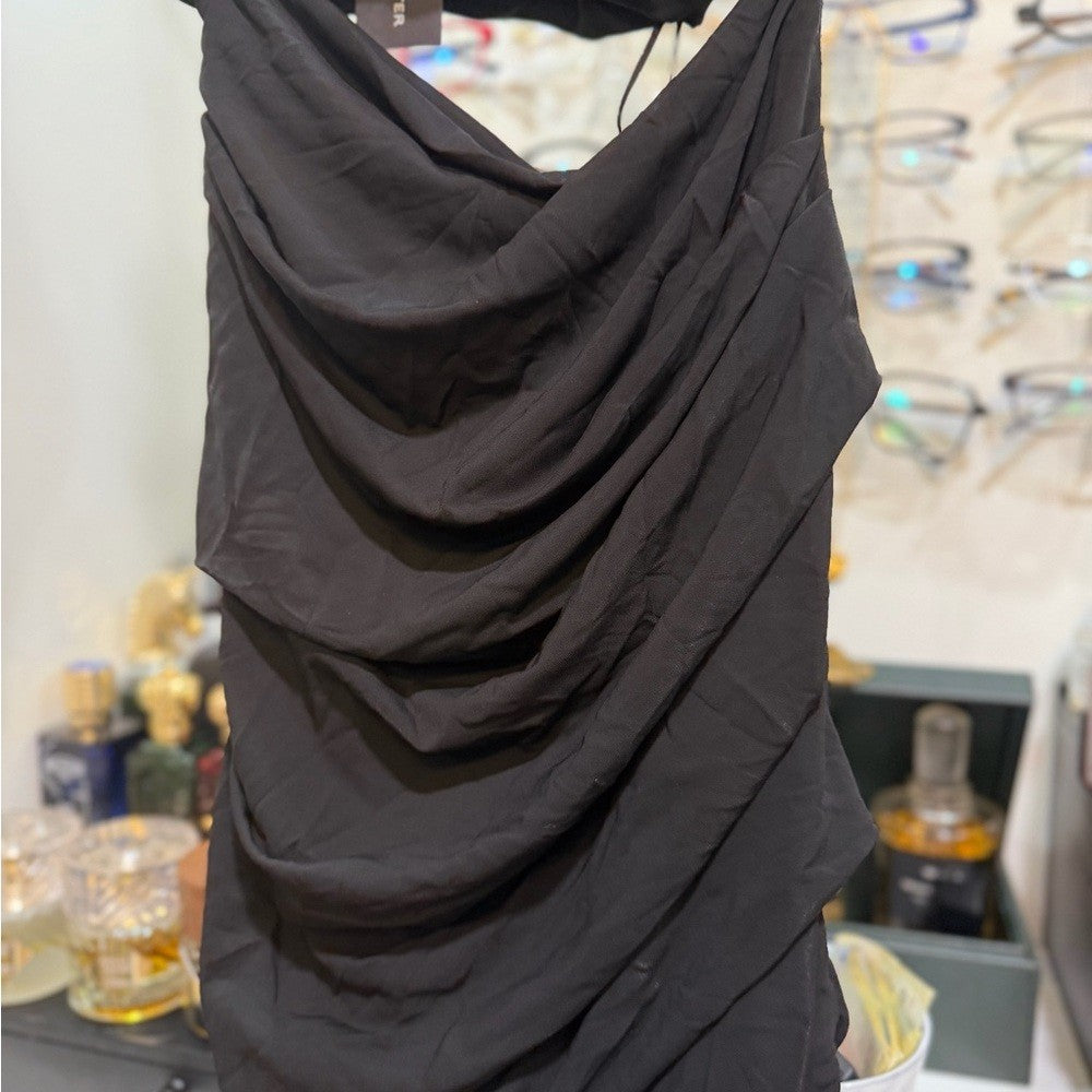 Off-White VI Crepe Drape Strapless Black Dress