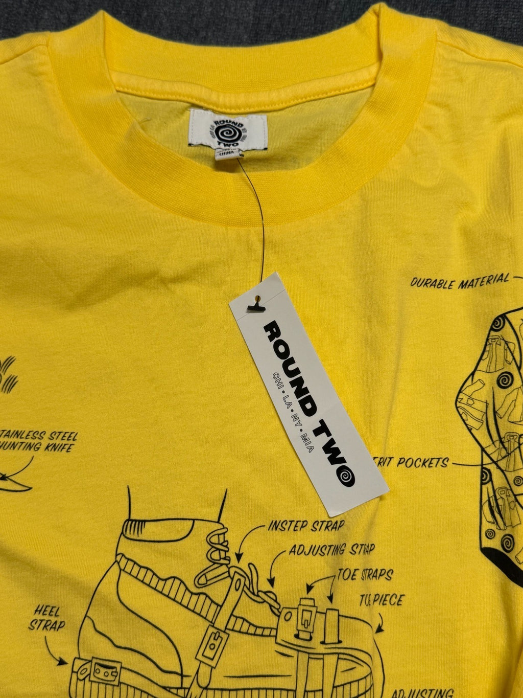 NWT Round Two Dino Tee Shirt Men's Small Lime Yellow Graphic Print Short Sleeve