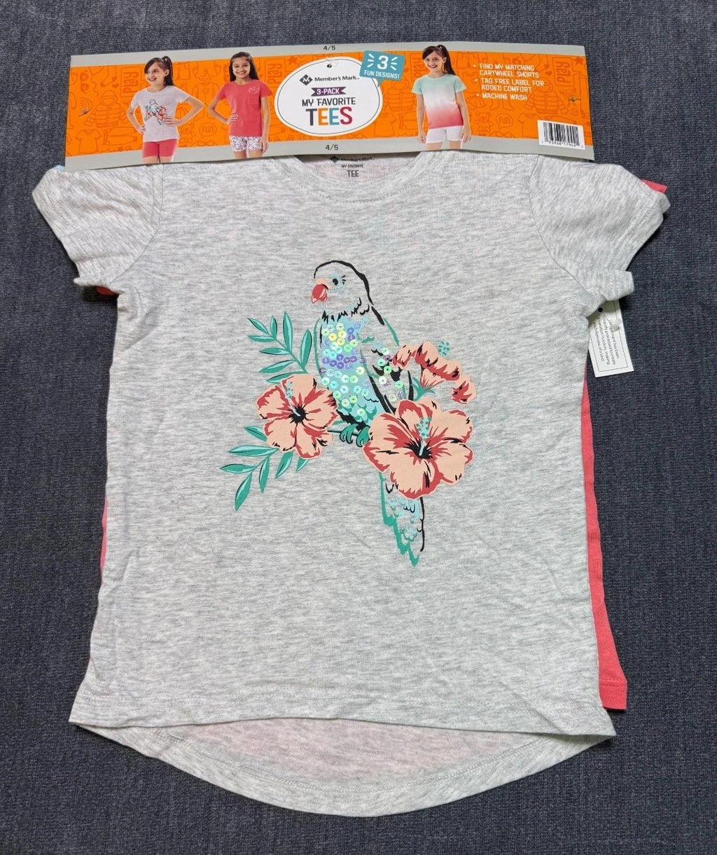 NWT Member's Mark My Favorite Active Tees Girls 4/5 Multicolor Hipster - 3-Pack