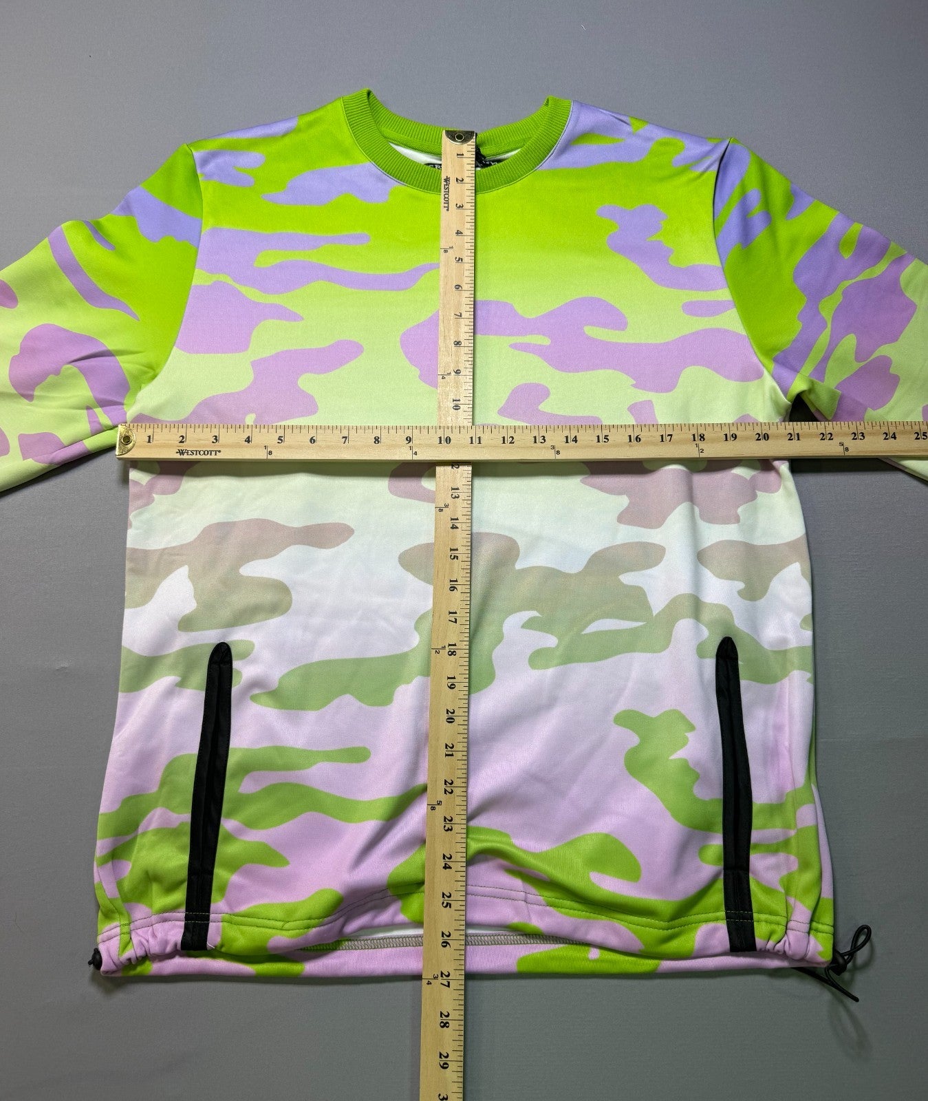Create 2MRW Crew Neck Sweatshirt Men Medium Lime Camo Long Sleeve w/ Ribbed Hems