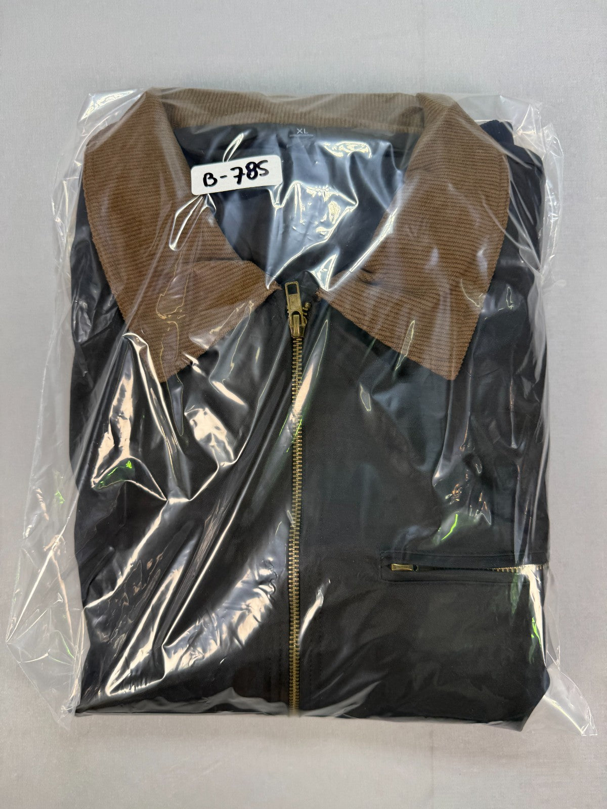 Men Bomber Jacket XL Dark Grey Corduroy Collar Full Zip Workwear Utility Coat