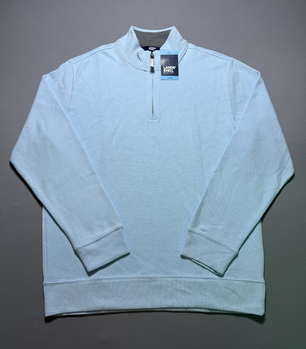 NWT Lands' End Bedford Rib Quarter Zip Sweater Men's Large Blue Long Sleeve Cozy