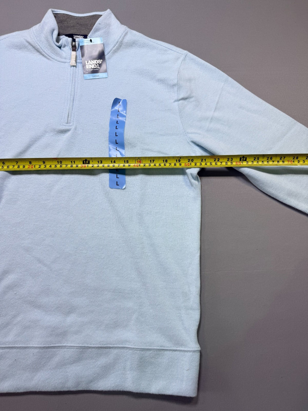 Lands' End Soft & Cozy 1/4 Zip Pullover Men's Large Blue Long Sleeve Ribbed Hem