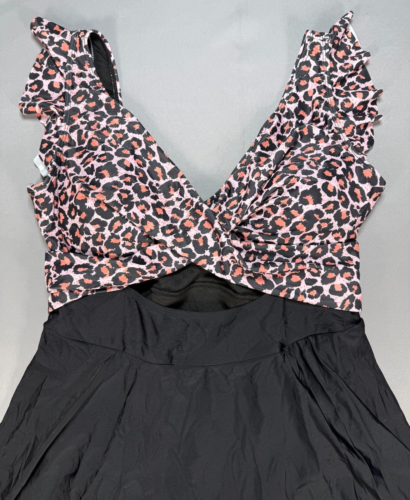 B2prity Cutout One Piece Skirt Swimsuit Women's 2XL Black Leopard V-Neck Cutout