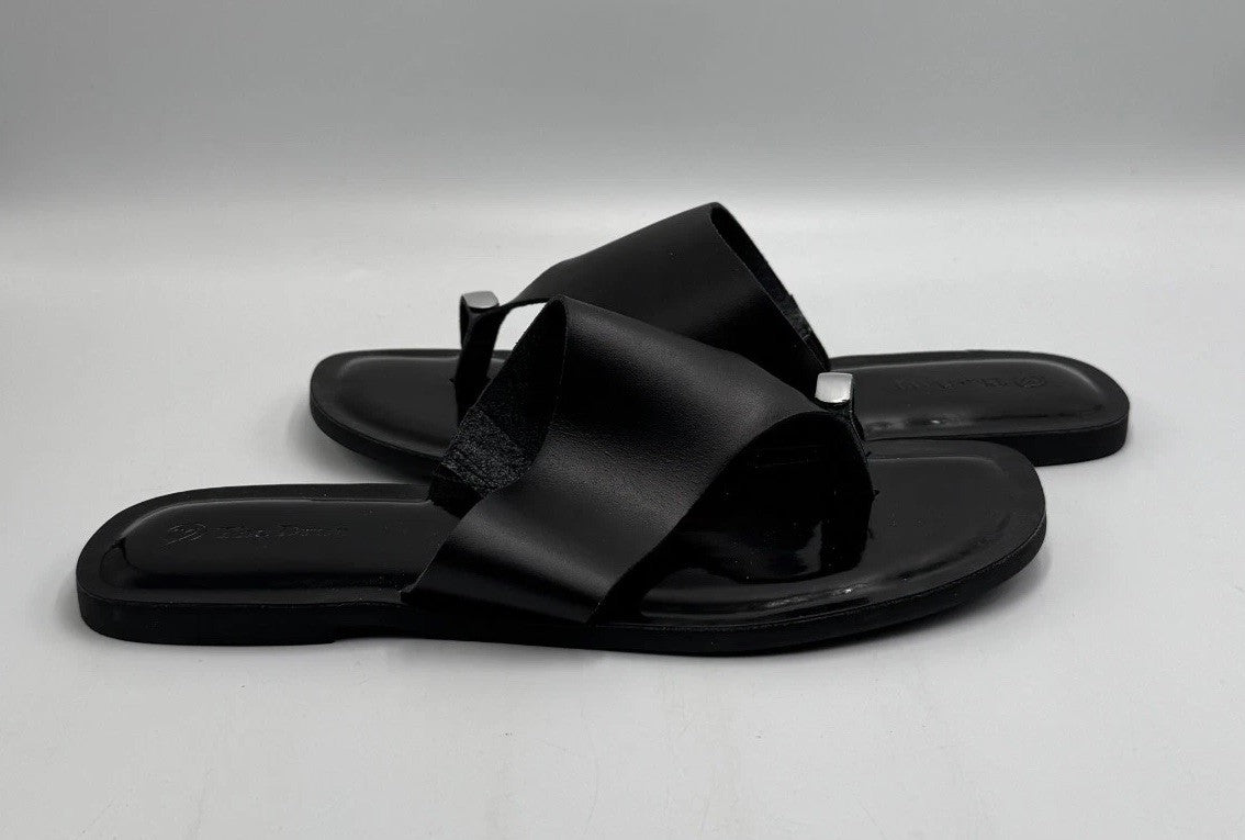 The Drop Camilla Wide Thong Flip Flop Sandal Women's 8.5 Black Vegan Leather