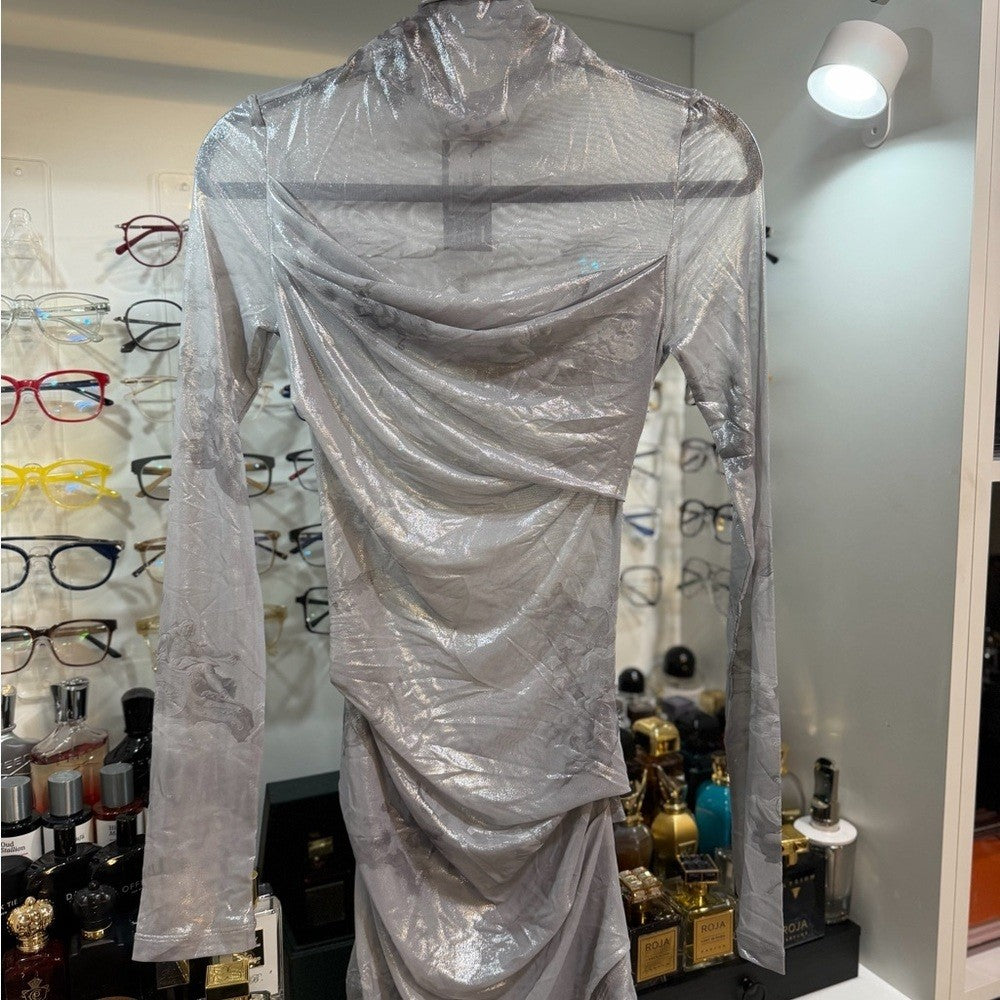Sky Shiny Tulle Twist Long Sleeve Dress imprint Size 38 EU, NWT