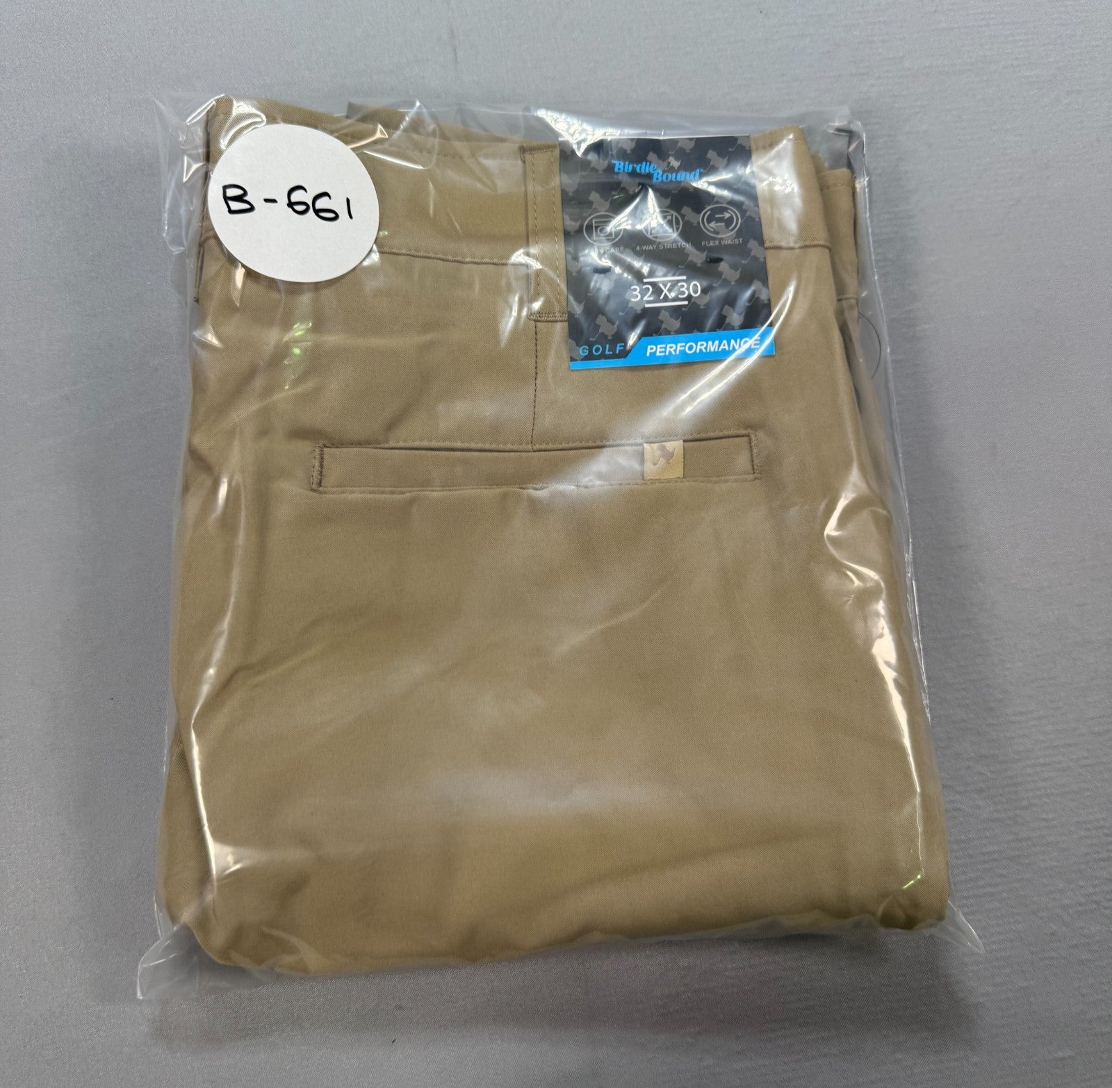 NWT Birdie Bound Golf Pants Men's 32X30 Beige Flat Front Lightweight Performance
