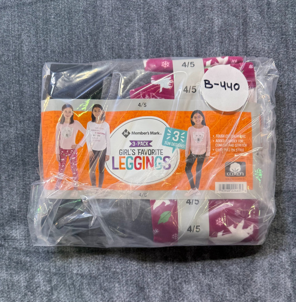 NWT Member's Mark My Favorite Leggings Girls 4/5 Multicolor Preppy - 3-Pack