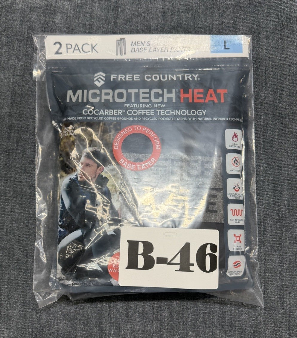 Free Country Microtech Heat Base Layer Pant Men's Large Black Stretch -Pack of 2