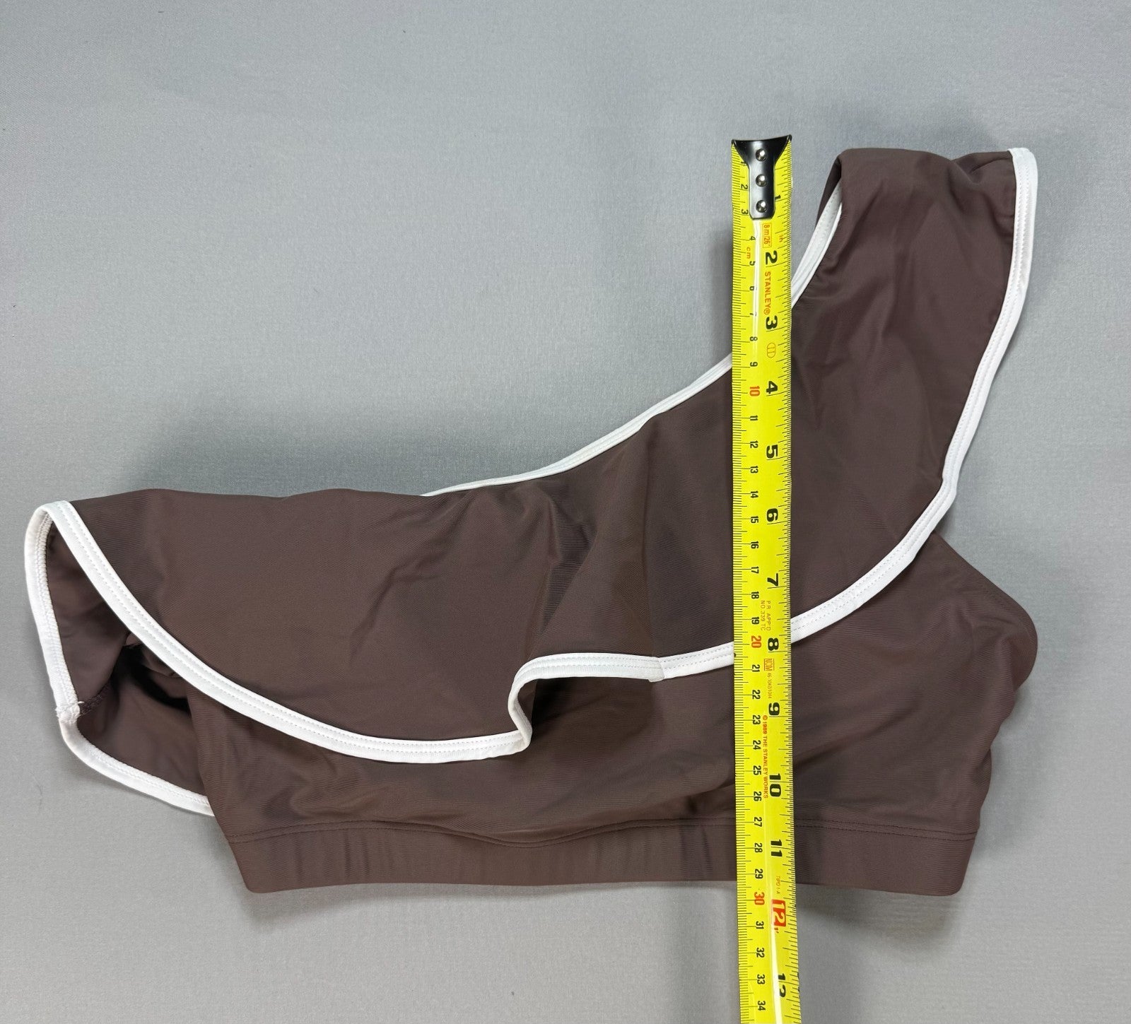 New Herseas One Shoulder Bikini Set Women's Small Brown Ruffle Trim Swimsuit