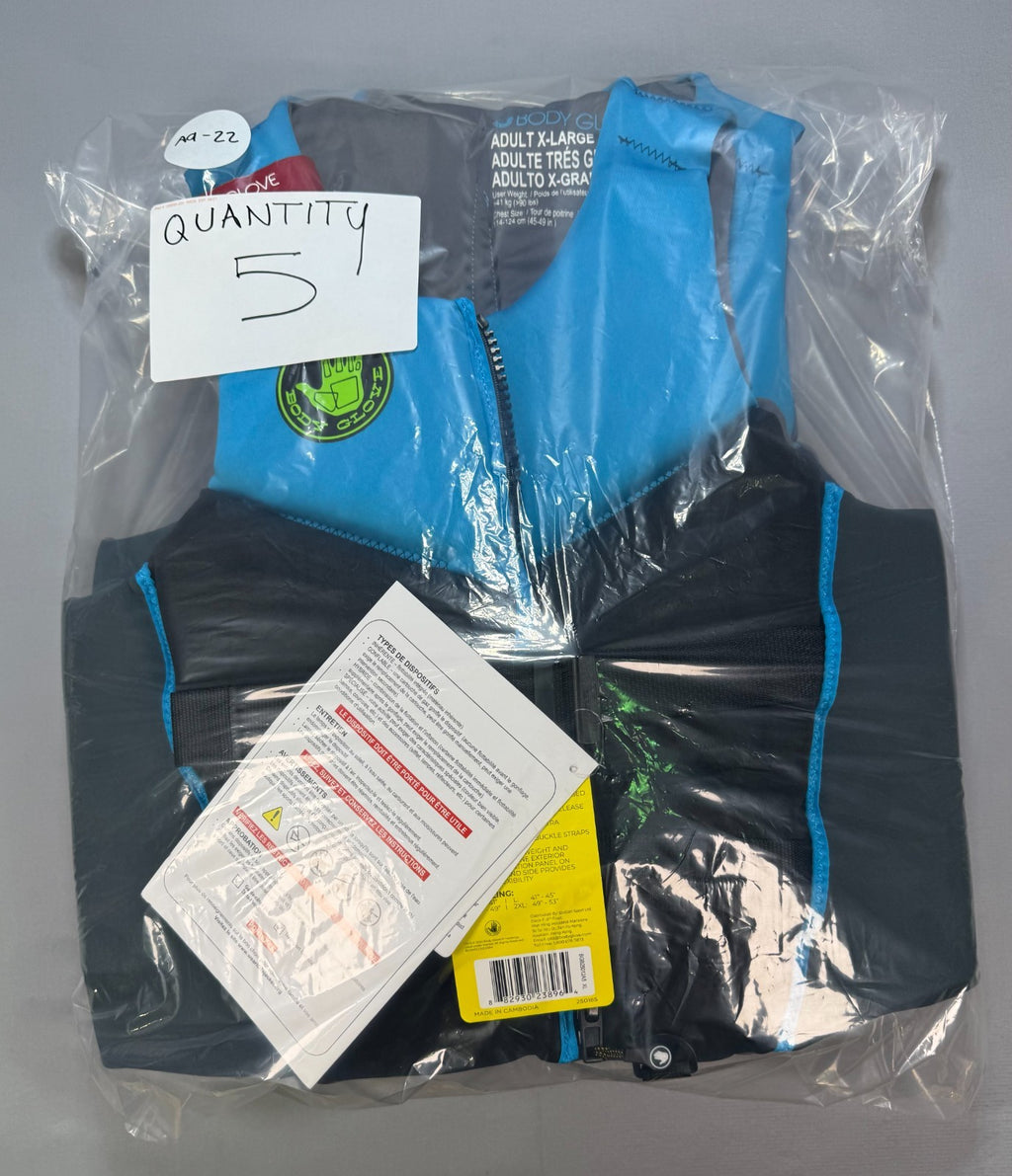NWT Body Glove Segmented PFD Life Jacket Men's XL Blue & Black Lightweight