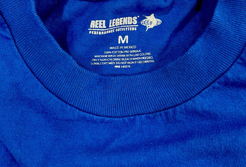 Reel Legends T Shirt Short Sleeve Mens Size M Medium Blue Fishing Diving Fish B1