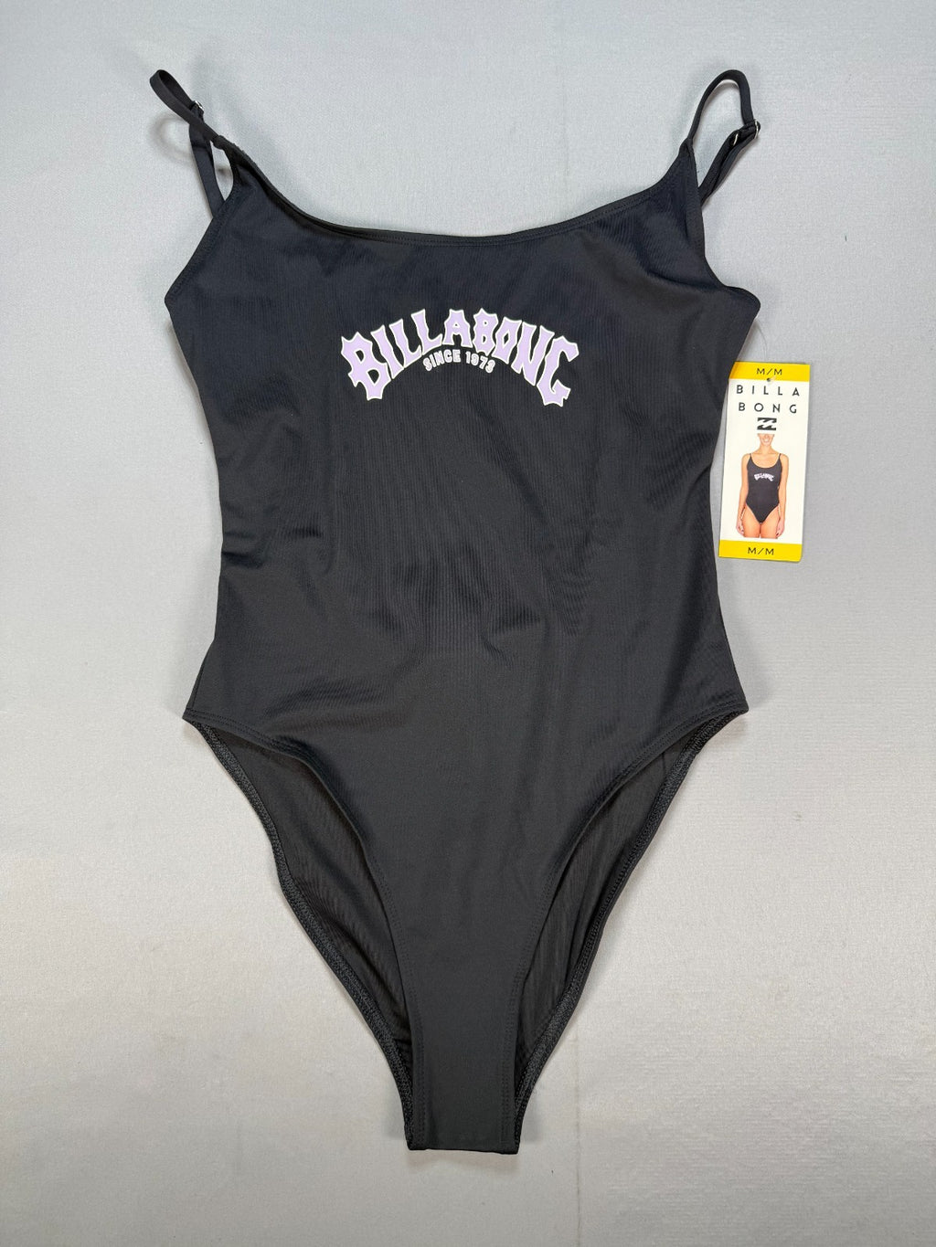 NWT Billabong One-Piece Swimsuit Women's Medium Black Graphic Logo Bathing Suit