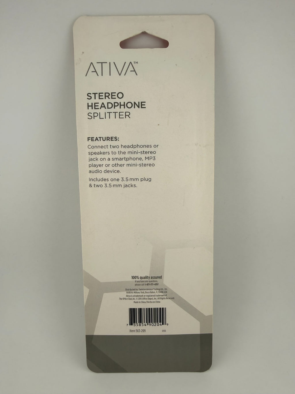 NEW Ativa 561209 3.5mm 1 Male to 2 Female Jack Stereo Headphone Splitter Adapter