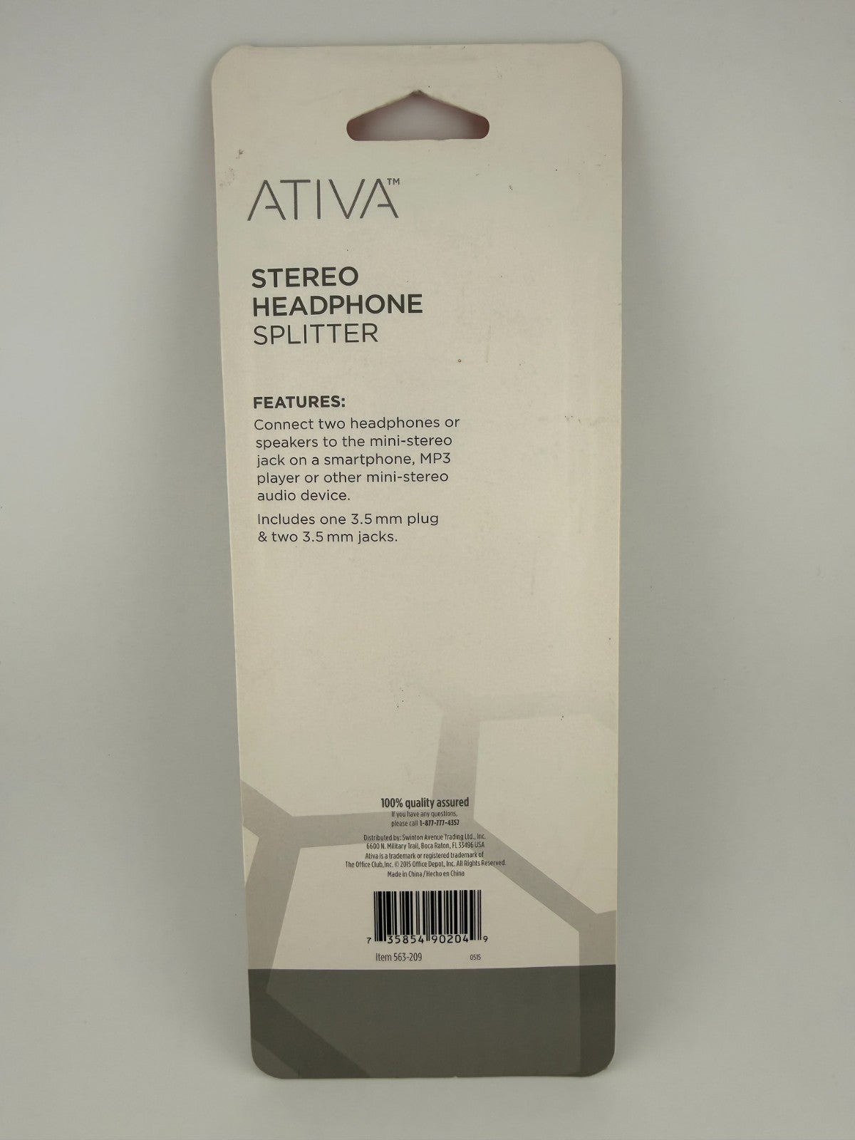 NEW Ativa 561209 3.5mm 1 Male to 2 Female Jack Stereo Headphone Splitter Adapter