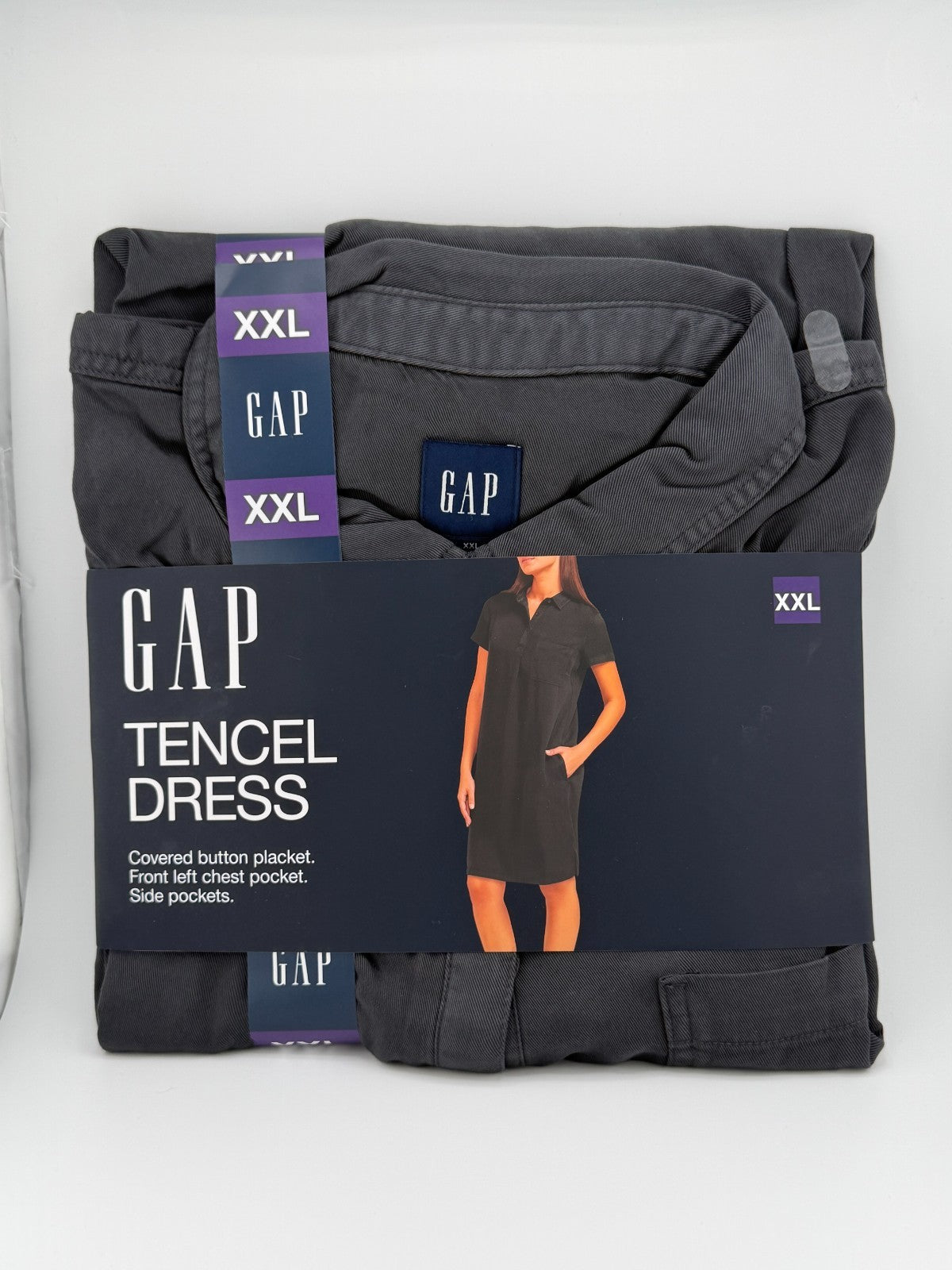 Gap Tencel Dress Women's 2XL Shadow Gray Relaxed Fit Short Sleeve 100% Lyocell