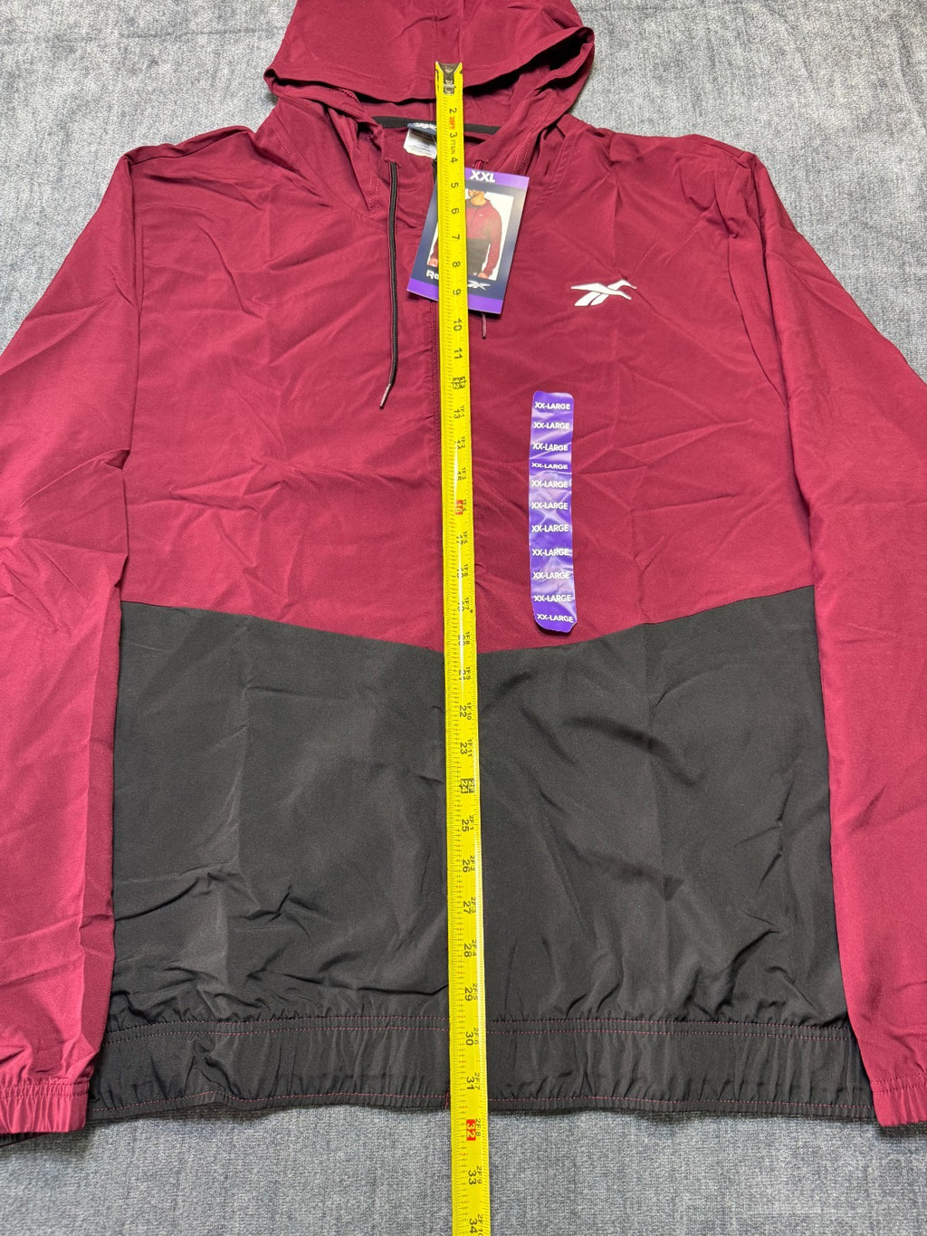 NWT Reebok Full Zip Training Woven Jacket Men 2XL Maroon Black Adjustable Hood