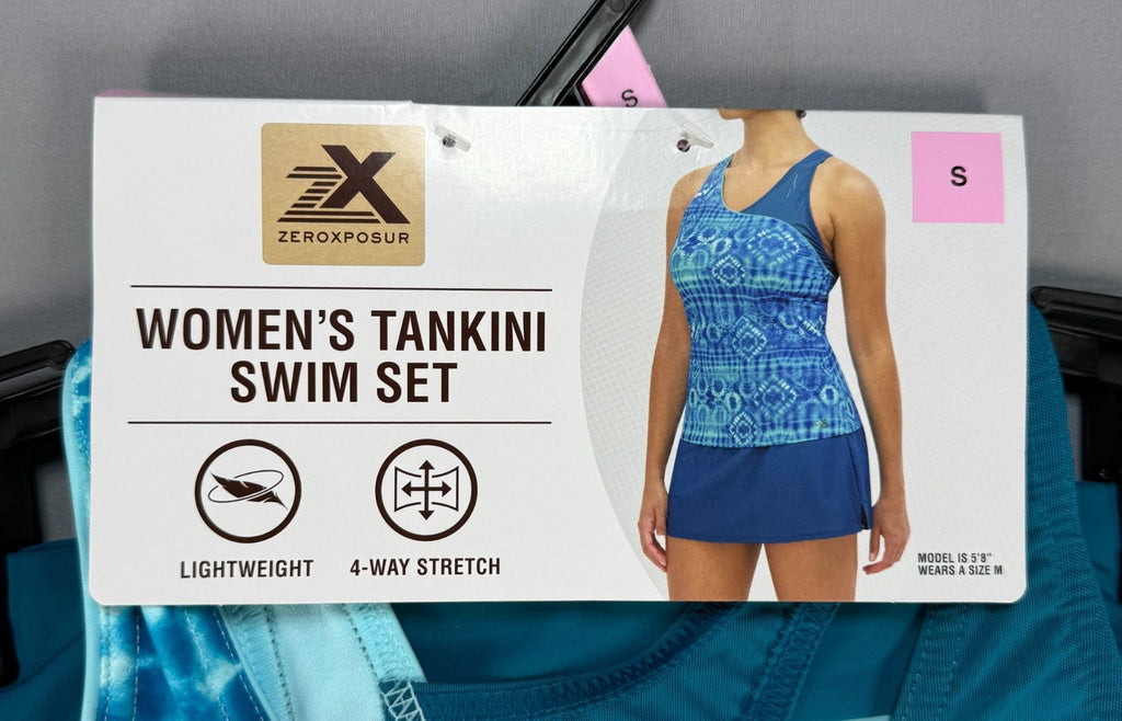 ZeroXposur 2-Piece Bathing Suit Women Small Blue Shibori Tankini Skort Swimwear