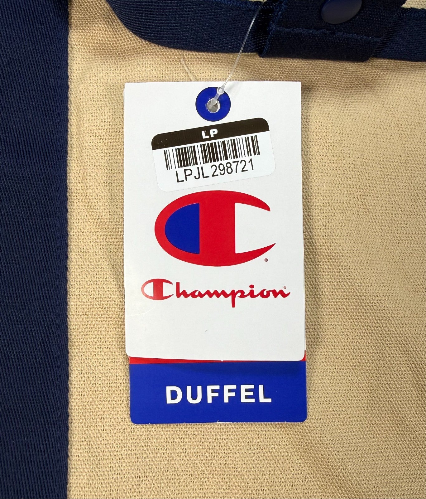 NWT Champion Canvas Duffel Bag Men's Large Tan Embroidered Logo Outdoor Gym