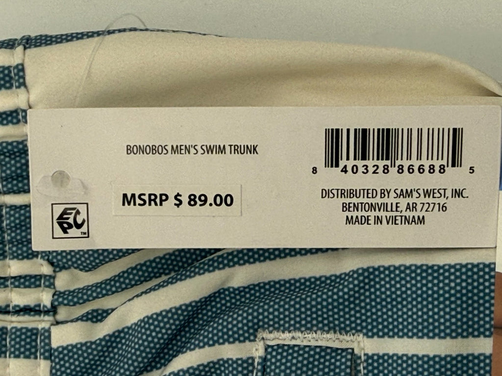 NWT Bonobos Swim Trunks Men's Large White Blue Striped Drawstring Summer Beach