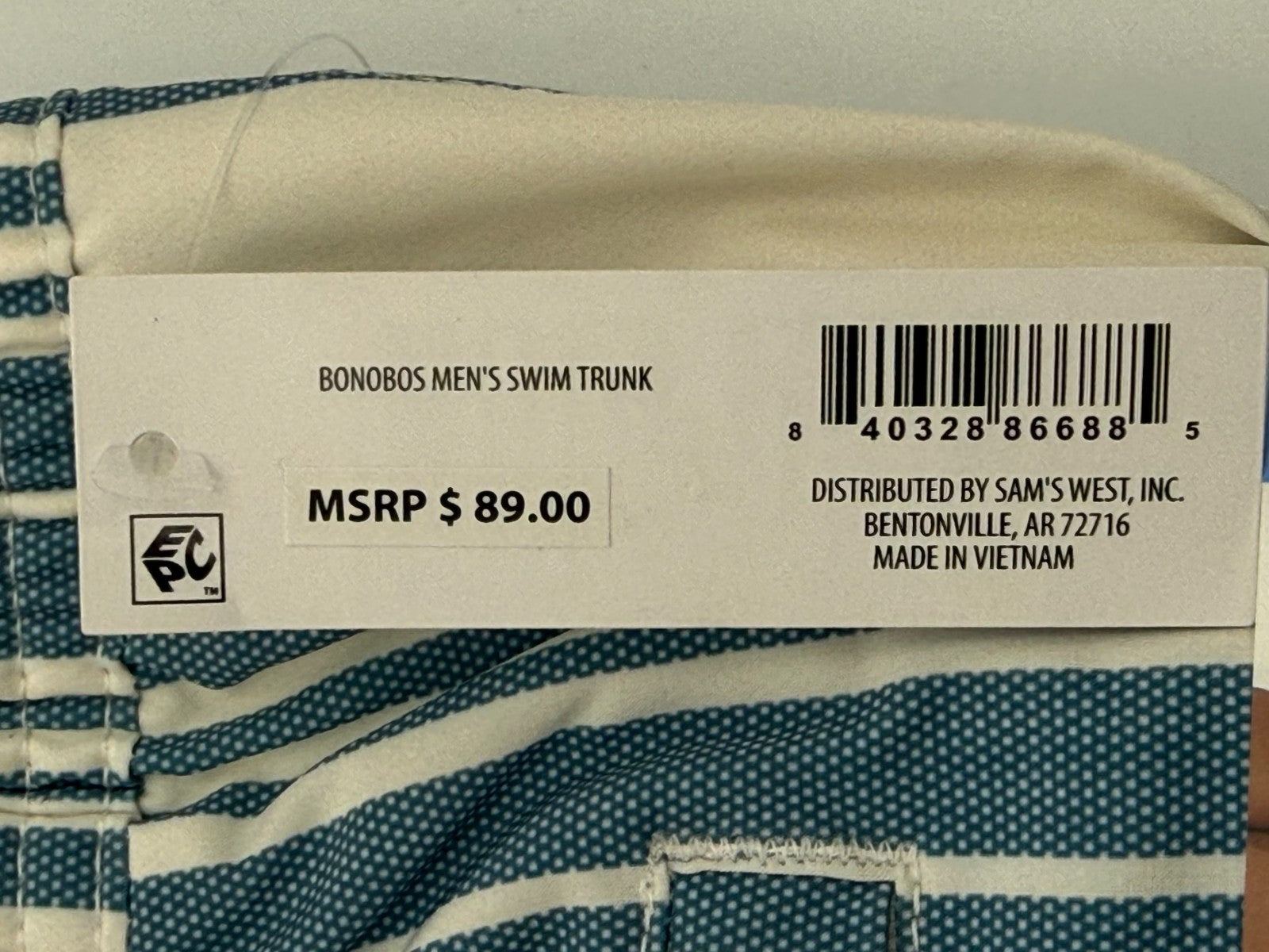 NWT Bonobos Swim Trunks Men's Large White Blue Striped Drawstring Summer Beach