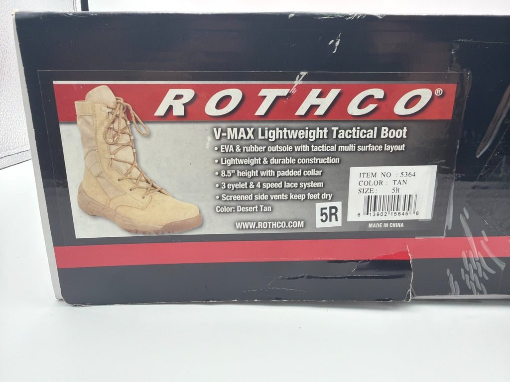 NWT Rothco V-Max Lightweight Tactical Boot Men's 5R Coyote Brown Lace Up Hiking