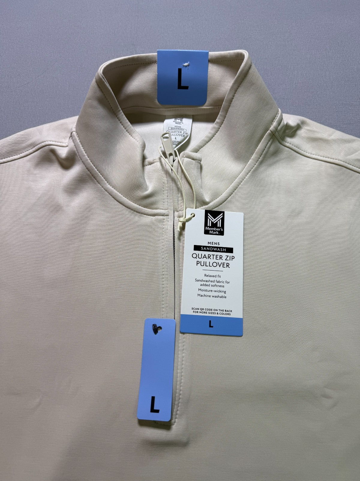 NWT Member's Mark Quarter Zip Pullover Sweatshirt Men's Large Beige Long Sleeve
