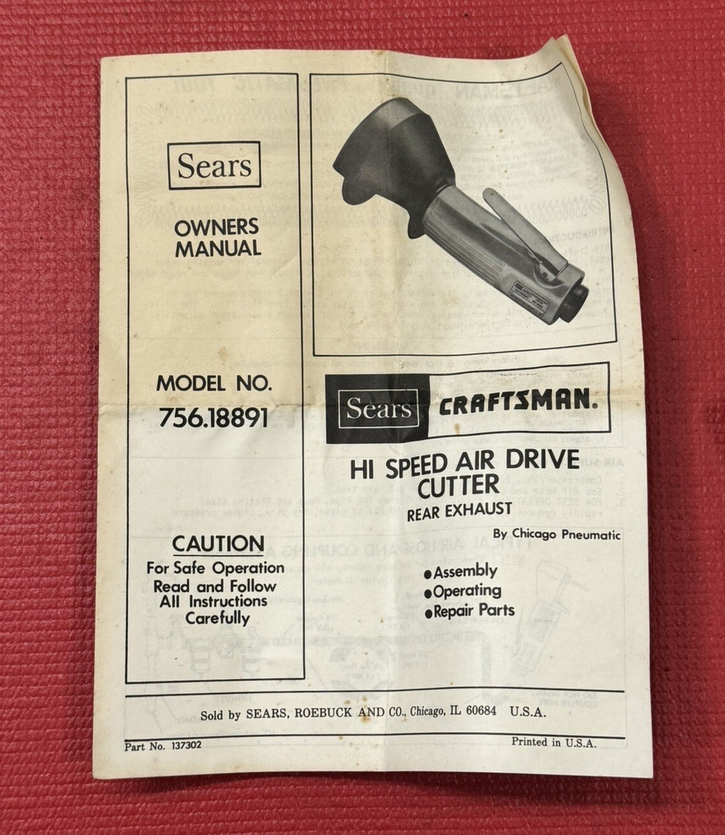 Vintage Sears Craftsman NEW 18891 Hi-Speed Air-Drive Cutter w/ OG Box & Receipt