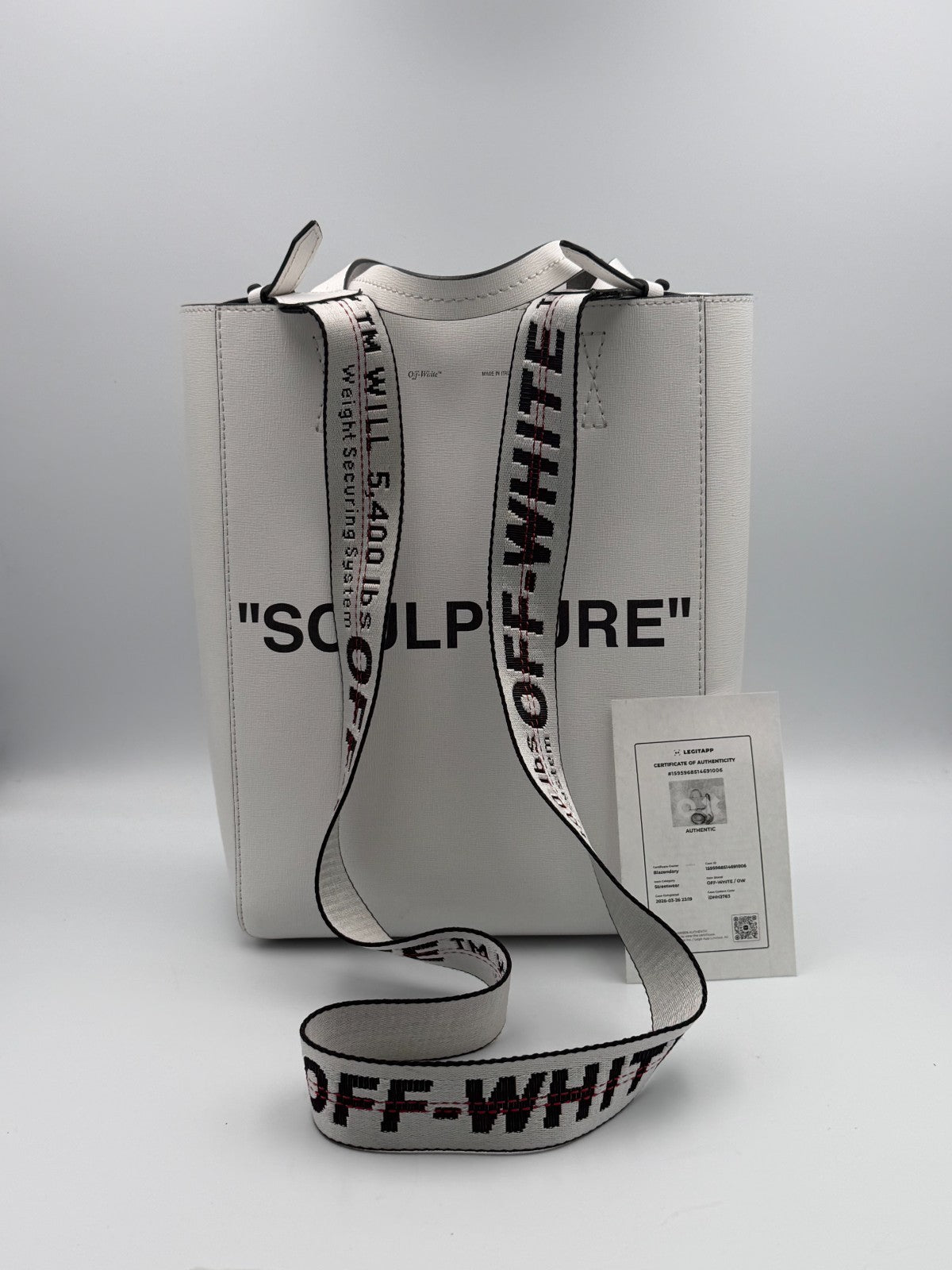 Off-White Sculpture Tote Bag Women White Leather Industrial Strap Luxury Handbag