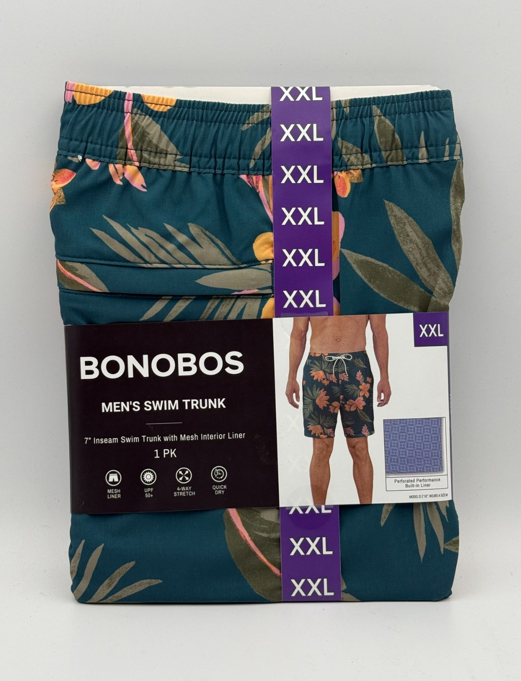NWT Bonobos Swim Trunks Men 2XL Blue Tropical Print Drawstring Mesh Lined 7" in