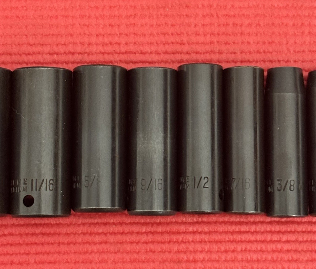 Vintage Chrome Vanadium 9 Pc 3/8" Drive Deep Impact Socket Set SAE W/Metal Case