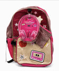 Locker Club Kids Pink Gold Glitter Retro Patch School Backpack Headphone 3Pc Set