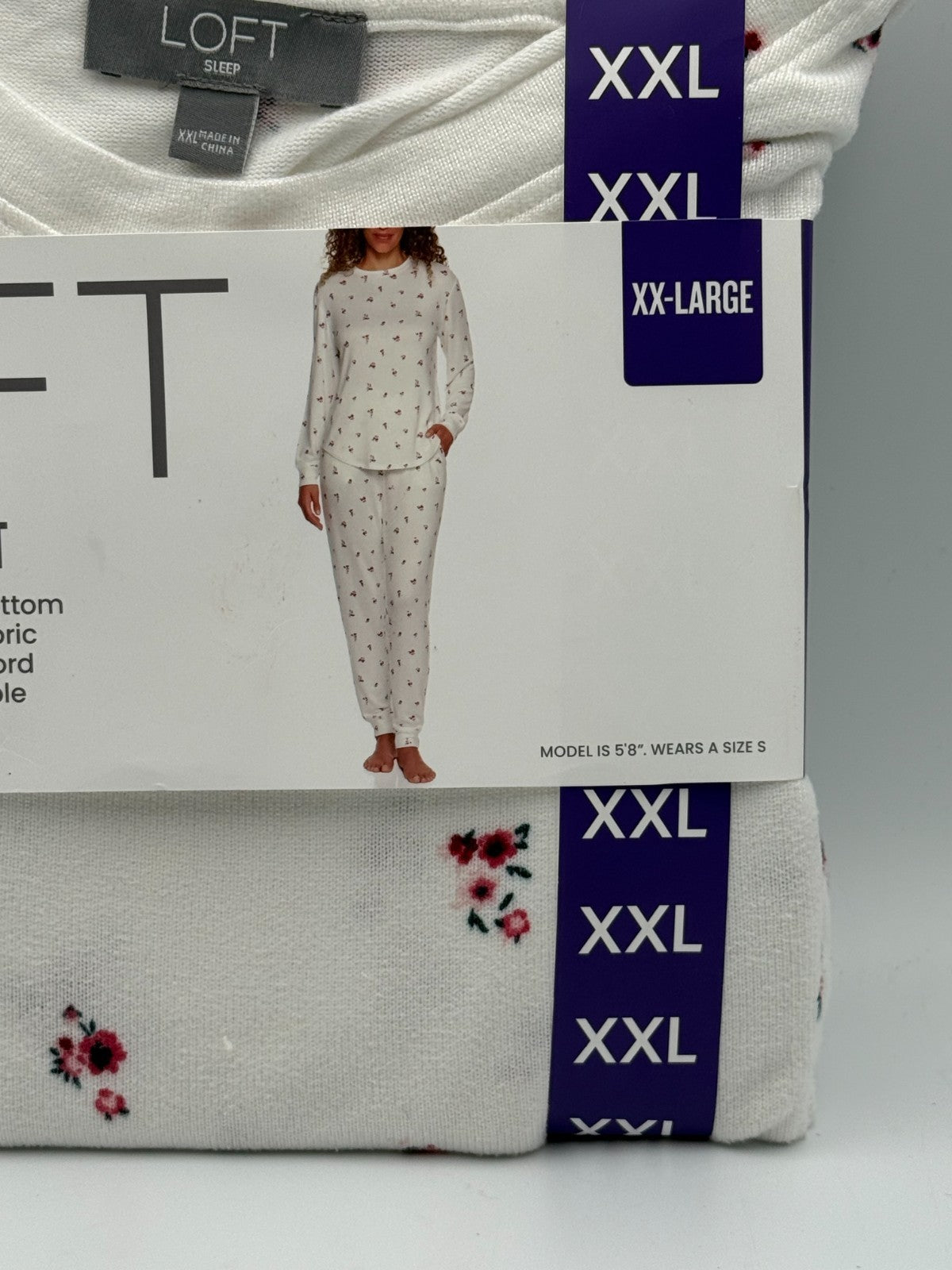 NWT Loft 2-Piece Pajama Set Women's 2XL White Floral Long Sleeve Comfort Cozy